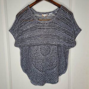 Mudd Gray Short Sleeve Open Knit Sweater Size Small